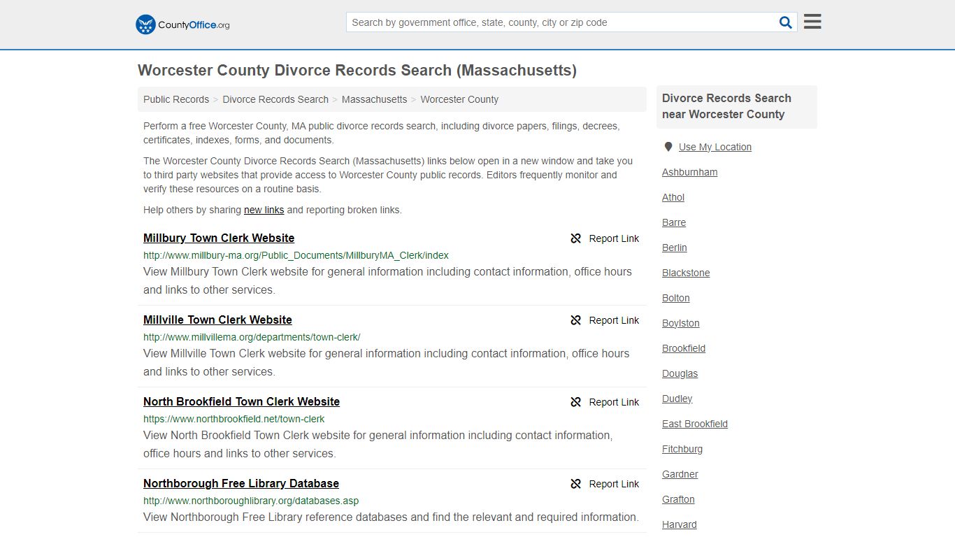 Worcester County Divorce Records Search (Massachusetts) - County Office